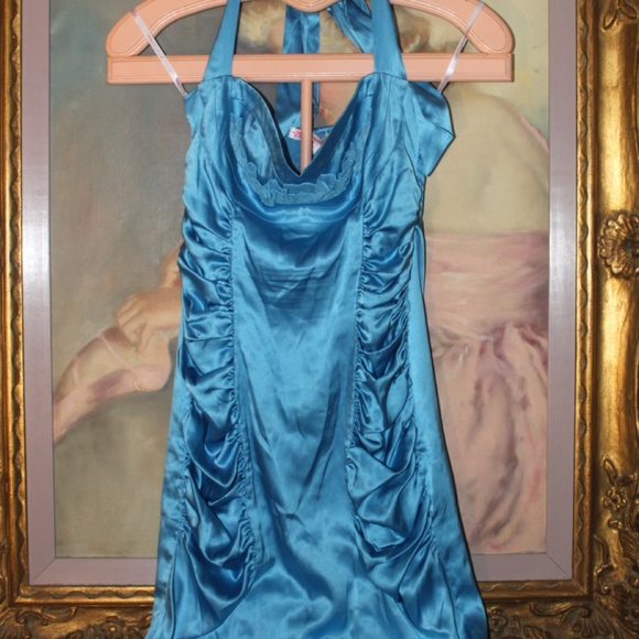 SOLD Halter neck satin blue mini dress - Picture 6 of 7